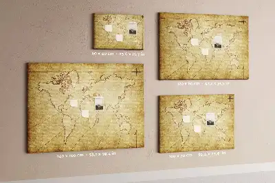 Cork memo board with an old world map design