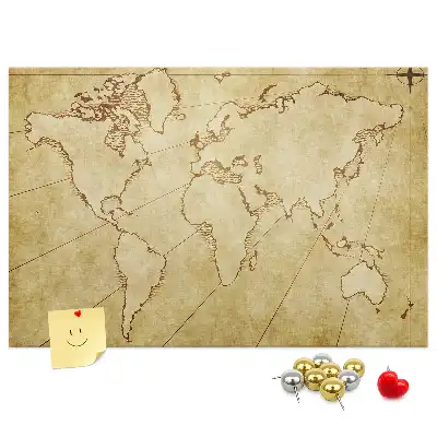 Cork memo board with an old world map design