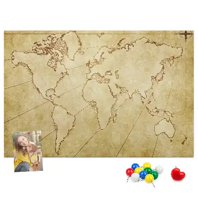 Cork memo board with an old world map design