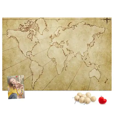 Cork memo board with an old world map design