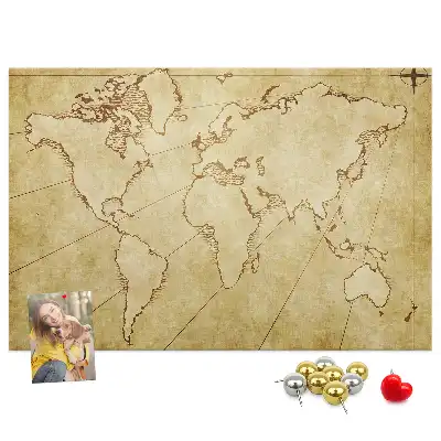Cork memo board with an old world map design
