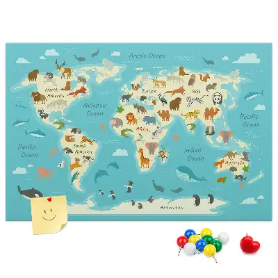 Printed Cork Memo Board Animal world map