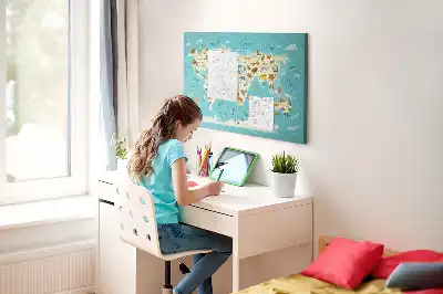 Printed Cork Memo Board Animal world map