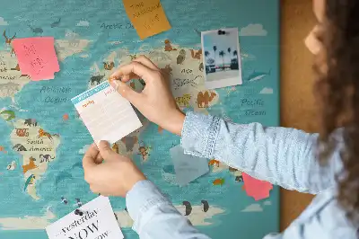 Printed Cork Memo Board Animal world map