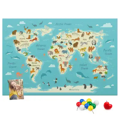 Printed Cork Memo Board Animal world map