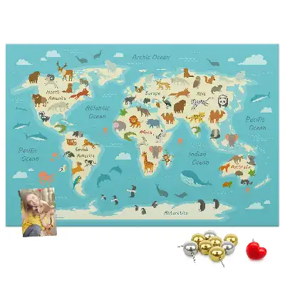 Printed Cork Memo Board Animal world map