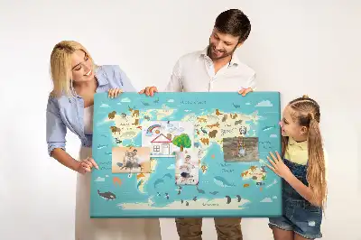 Printed Cork Memo Board Animal world map