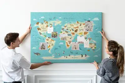Printed Cork Memo Board Animal world map
