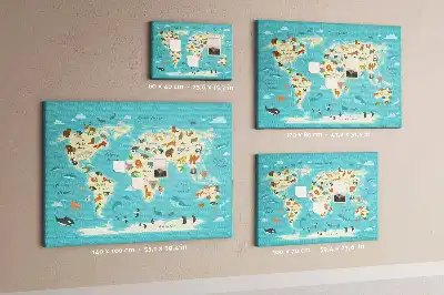 Printed Cork Memo Board Animal world map