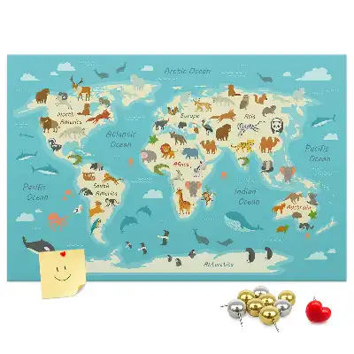 Printed Cork Memo Board Animal world map