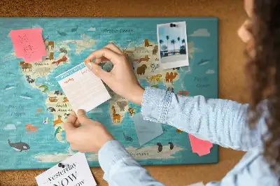 Printed Cork Memo Board Animal world map