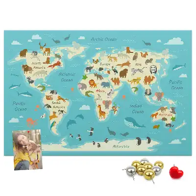 Printed Cork Memo Board Animal world map
