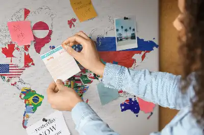 Printed Cork Board World Map with National Flags