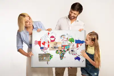 Printed Cork Board World Map with National Flags