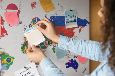 Printed Cork Board World Map with National Flags