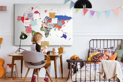 Printed Cork Board World Map with National Flags