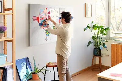 Printed Cork Board World Map with National Flags