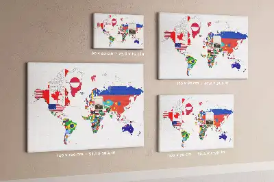 Printed Cork Board World Map with National Flags