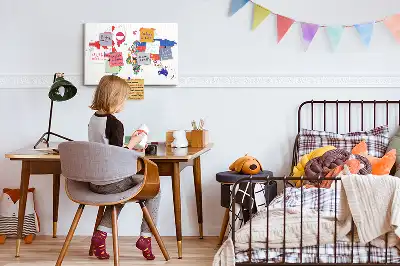 Printed Cork Board World Map with National Flags