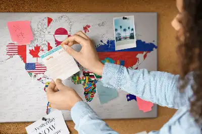 Printed Cork Board World Map with National Flags