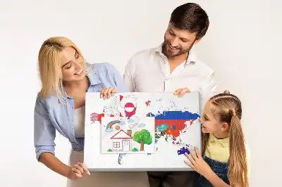 Printed Cork Board World Map with National Flags