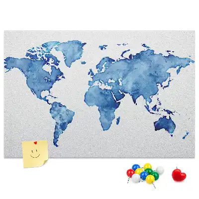 Printed Cork Board Watercolor world map
