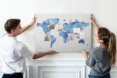 Watercolor World Map Printed Cork Board