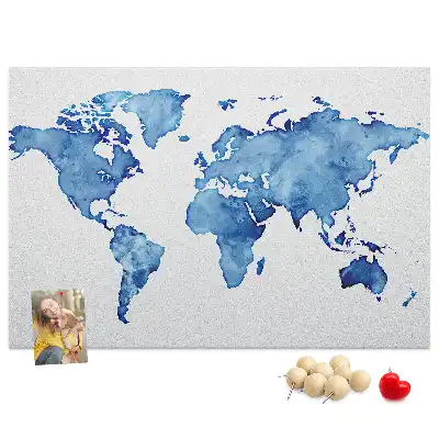 Watercolor World Map Printed Cork Board