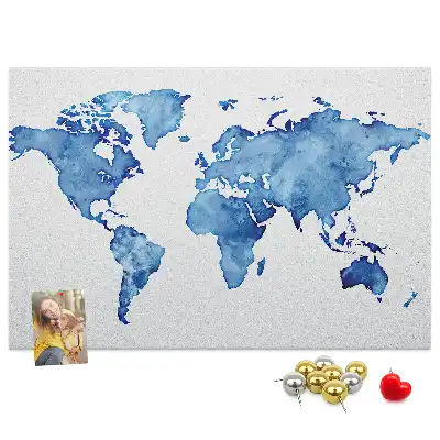 Watercolor World Map Printed Cork Board