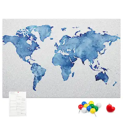 Watercolor World Map Printed Cork Board
