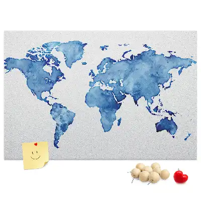 Watercolor World Map Printed Cork Board