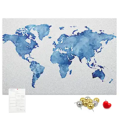 Watercolor World Map Printed Cork Board