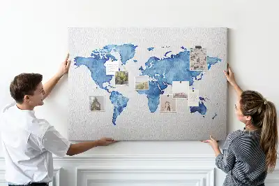 Watercolor World Map Printed Cork Board