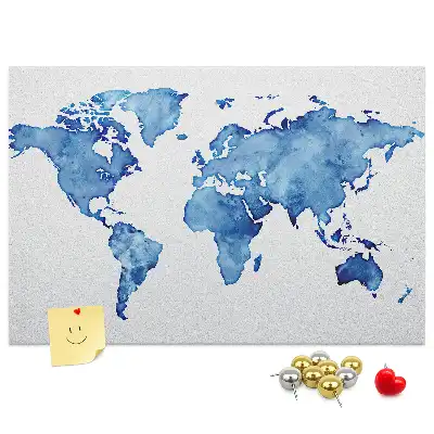 Watercolor World Map Printed Cork Board