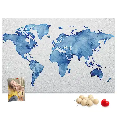 Watercolor World Map Printed Cork Board