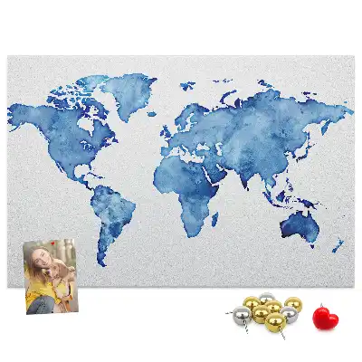 Watercolor World Map Printed Cork Board