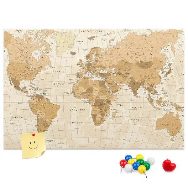 Printed World Map Cork Memo Board