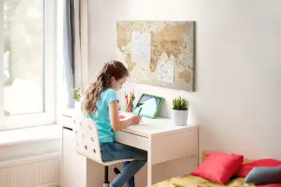 Printed World Map Cork Memo Board