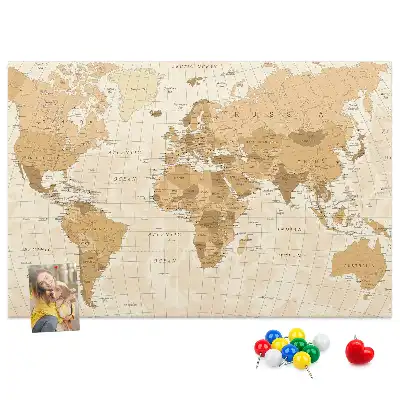 Printed World Map Cork Memo Board