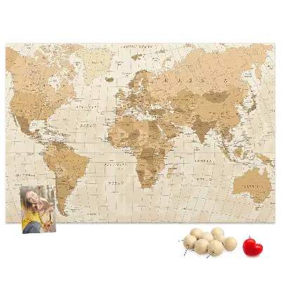 Printed World Map Cork Memo Board