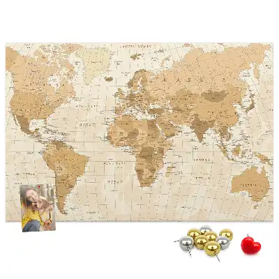 Printed World Map Cork Memo Board