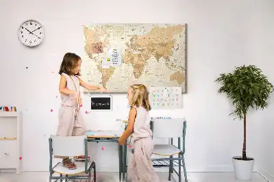 Printed World Map Cork Memo Board