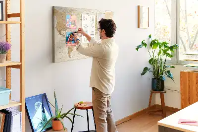 Printed World Map Cork Memo Board