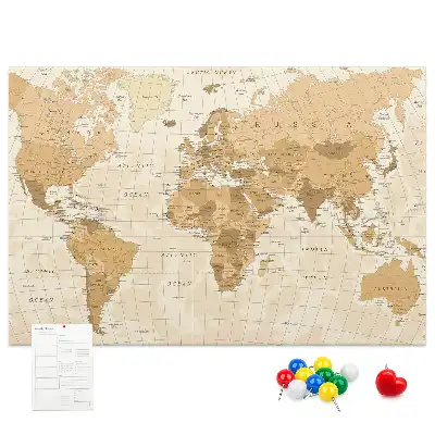 Printed World Map Cork Memo Board