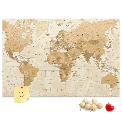 Printed World Map Cork Memo Board