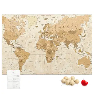 Printed World Map Cork Memo Board