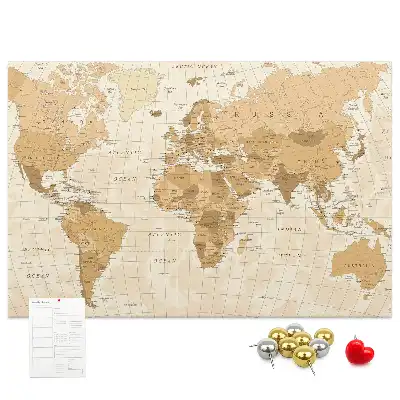 Printed World Map Cork Memo Board