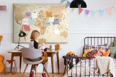 Printed World Map Cork Memo Board