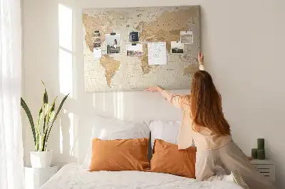 Printed World Map Cork Memo Board