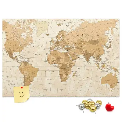 Printed World Map Cork Memo Board